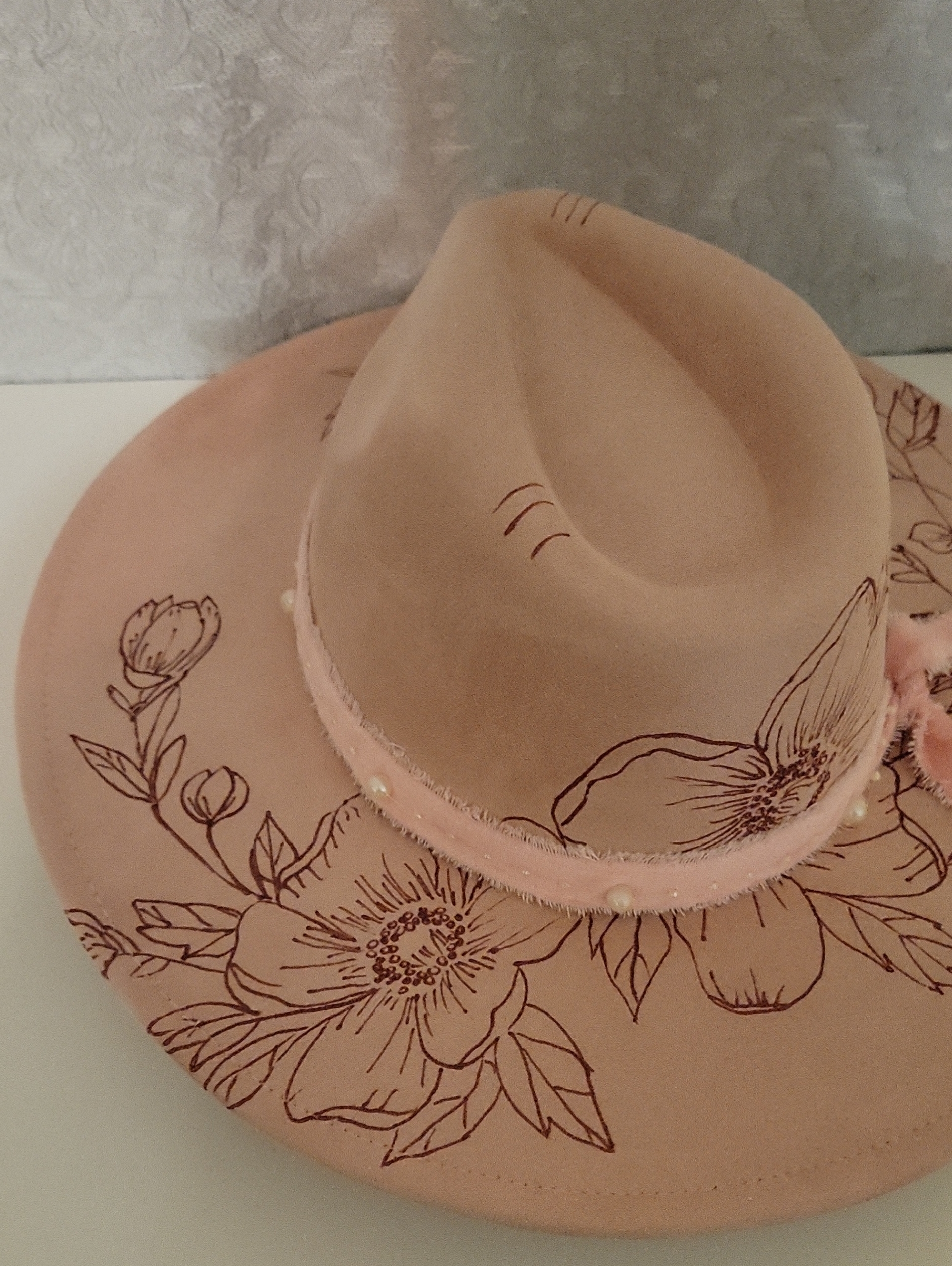 Women's Pink Floral Wide-Brim Fedora Hat